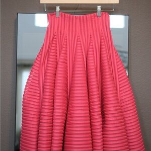 Maje A line Midi Puffy Skirt Under Pink Ribbed Cotton Blend Womens Size 34